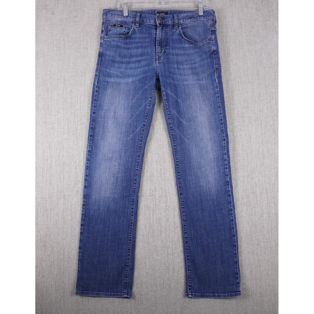 Hugo Boss Mens 33x32 Regular Straight Mens Jeans Mid Blue Denim
